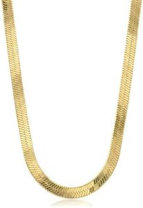 ONTHOLOGIE, 11 mm Herringbone Chain Necklace for Women Men 18K Gold Over Italian 925K Stamped Solid Sterling Silver, Flat Snake Chain, Made in Italy, 20 Inch