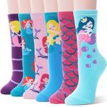 EBMORE Kids Girls Socks Cotton Crew Cute Gifts Animal Pattern Fashion Fun Novelty Mermaid Socks 6 Pack Stocking Stuffers (Mermaid,3-5 Y)