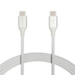 Amazon Basics USB-C to USB-C 2.0 Fast Charger Cable, Nylon Braided Cord, 480Mbps Speed, USB-IF Certified, for Apple iPhone 15, iPad, Samsung Galaxy, Tablets, Laptops, 3 m, Silver