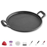 KAVSI Cast Iron Pizza Tray Pan with Dual Handle, Baking Pan, Cast Iron Skillets for Cooktop, Oven, BBQ-Dia. 34.5CM Pizza Cooker with 7 Pcs Accessories