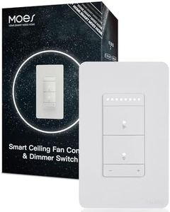 MOES Star Ring Smart Ceiling Fan Control and Dimmer Light Switch, 2.4GHz WiFi Smart Switch, 4-Speed & 1-100% Dimmable, Neutral Wire Required, Smart Life APP, Works with Alexa & Google Home