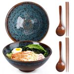 NUTRIUPS Ceramic Ramen Bowl with Chopsticks and Spoons Japanese Tableware Noodle Bowls (Peacock Tail)