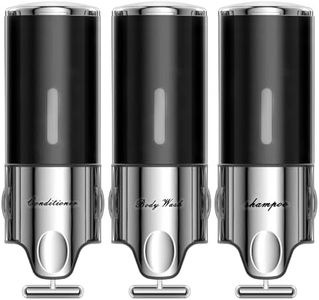 Shampoo and Conditioner Dispenser,Dispensers for The Shower,Shower Soap Dispenser 3 Chamber No Drill,Shampoo Conditioner Body Wash Dispenser Wall Mount for Bathroom(Triple x 17.6 oz,Black)