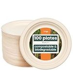 HAAGO Biodegradable Disposable Sugarcane Bagasse Dinner Plates - for Parties, Weddings, BBQs | Compostable & Eco-Friendly (100, 18 cm / 7")