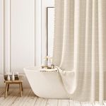 Boho Shower Curtain - Farmhouse Modern Linen Fabric Shower Curtains for Bathroom, Narrow Country Neutral Bathroom Curtain Set with Tassel - Beige Bohemian Cloth Shower Curtain with Hooks 60x72