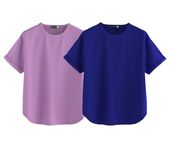 JUNEBERRY® Pure 100% Cotton Oversized Loose Baggy Fit Round Neck with Drop Shoulder Lilac & Royal Blue Half Sleeves Boyfriend T-Shirt for Women & Girls (PO2_BF_42LL_39RB_S)