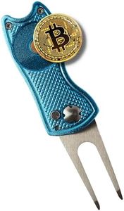 HODL 21 Bitcoin Golf Divot Repair Tool, All-Metal Golf Accessories - 3- in-1 Golf Multitool (Divot Tool, Ball Marker, Club Holder) | Foldable with with Pop-up Button & Magnetic Ball Marker