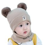 SYGA Woolen Baby Cap Knit Hat Scarf Unisex Winter Pom Pom Cap Neck Warme 6 Month to 24 Month Baby - Beige