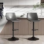 Nalupatio Bar Stools Set of 2 Adjustable Counter Height Morden Swivel Bar Stools with Backs Leather Seat Island Chairs for Home Kitchen Gray