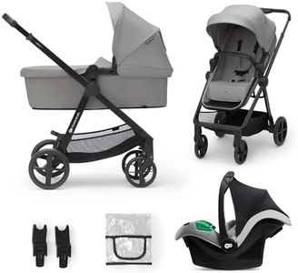 Kinderkraft Newly 3 in 1, I-Size, Stroller, Pushchair for Toddlers, Pram, Newborn Baby, Large Hood, with Accessories, Easy Folding, Included Car Seat, Shock Absorbtion, from Birth up to 22 kg, Gray