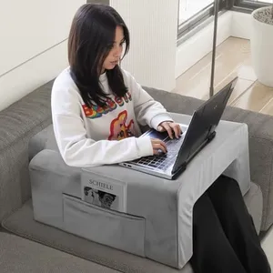 Daneey Reading Pillow for Gaming, Lap Desk Pillow for Bed, Couch or Floor, Memory Foam Arm Support Pillow for Reading, Working or Crocheting, Grey