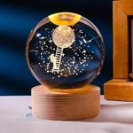 Miramar The Moon Crystal Ball Night Light,2.4 Inch Glass Lamp With Woodern Base,Decorations Gifts For Men,Women,Kids,Boys,Girls,Teens (H- Moonled)