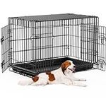 36 Inch Small Dog Crates,Pet Kennel Double Door for Small Puppy, Cat, Folding Animal Wire Metal Cage for Travel, Outdoor, Carry, Home with Tray, Handle