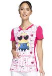 Tooniforms Women Scrubs Top V-Neck TF757, Smitten Minion, XXS