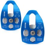 NewDoar 30KN CE Certified Large Rescue Pulley Single Sheave with Swing Plate for Outdoor Mountaineering Rock Climbing Rescue(Blue 2pcs)