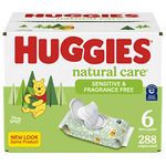 Baby Wipes, Huggies Natural Care Sensitive, UNSCENTED, Hypoallergenic, 6 Flip Top Packs, 288 count