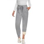 CAMPSNAIL Fleece Lined Sweatpants Woman - Joggers Woman with Pockets High Waisted Thermal Winter Warm Snow Pants Light Grey