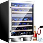 BODEGA 24 Inch Wine Cooler Refrigerator, 46 Bottle Dual Zone Wine Fridge with Double-Layer Tempered Glass Door,wine refrigerator with Temperature Memory Function, Built-in or Freestanding.