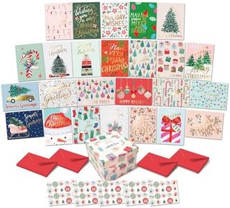 Sweetzer&Orange Boxed Christmas Cards Set – 100 Holiday Cards with Envelopes & Sealing Stickers – 25 Unique Designs with Gold Foil & Short Greetings – Bulk Assorted Christmas Greeting Cards