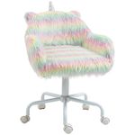 Vinsetto Fluffy Desk Chair with Arms, Faux Fur Home Office Chair, Unicorn Swivel Chair with Adjustable Height and Wheels, Colourful