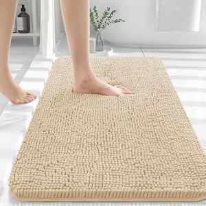 OLANLY Bathroom Rugs 36x24, Extra Soft Absorbent Chenille Bath Rugs, Rubber Backing Quick Dry, Machine Washable Bath Mats for Bathroom Floor, Tub and Shower, Home Decor Accessories, Beige