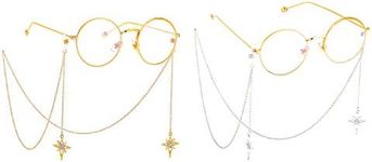 Naimo 2PCS Pearl Star Pendant Eyeglass Chains Eyewear Strap Holder Reading Glasses Retainer, Gold Star+silver Star, One Size