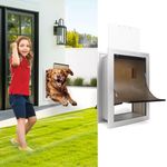 iPetba Heavy Duty Large Dog Door for Wall Aluminum Profile Doggie Door for Interior Exterior Doggy Door Telescoping Tunnel with Magnetic for Extreme Weather with Double Flaps-L (Up to 110 Lbs)