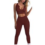 JN JANPRINT Seamless Yoga Workout Set 2 Piece for Women Ribbed Exercise Outfits Sports Bra High Waist Leggings Gym Clothes (Coffee, M)