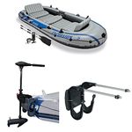 Intex Excursion 5 Person Inflatable Boat Set with 2 Aluminum Oars and Pump, Intex 12V Transom Mount Boat Trolling Motor, and Intex Motor Mount Kit