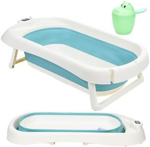 Eulenke Vasca da bagno pieghevole con gambe pieghevoli antiscivolo, termometro integrato e bicchierino per lavare i capelli, 50 l, per bambini da 0 a 6 anni, verde