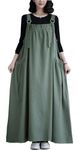 EXPOING Denim Jumper Dress for Women Loose Version Baggy Style Maxi Length Adjustable Straps Wide Hemline, Green, Large