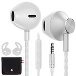 AzukiLife wired earphones, In Ear Headphones with Microphone Volume Control, Comfortable Earphones with Bass Driven Sound, Portable in ear Earphones with Mic - Sliver White