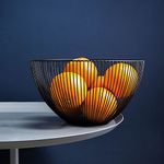 DMAR Black Fruit Bowl Fruit Basket 25x14cm Round Fruit Bowls Black Wire Fruit Bowl Display Fruit Bowl Iron Fruit Baskets for Kitchen Bowls for Fruit Egg Veg