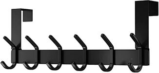 Hawsam Over The Door Hook Hanger No Drilling Wall Mount Coat Double Hook Rack - Heavy Duty 304 Stainless Steel Towel Clothes Hook Holder Hanger for Bathroom Kitchen Bedroom with 6 Hooks (Black)