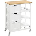 Yaheetech Kitchen Storage Trolley on Wheels, Rolling Kitchen Island Cart with 3 Drawers and 3 Shelves, Mobile Storage Sevring Trolley Cart for Dining Room, Bathroom, Laundry, Living Room, White