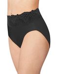 Bali Women's Hi-Cut Panties, High-Waisted Smoothing Panty, High-Cut Brief Underwear for Women, Comfortable Underpants, Black Lace, Medium