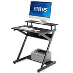 FITUEYES Z-Shaped Computer Desk with Monitor Riser, Space-Saving Black Writing Table, Ideal for Small Spaces, Wooden Home Office Workstation, 70x60x84cm CD307001WB