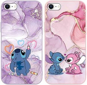 2 Pack Cute Cartoon Case for iPhone 7/8/SE 2020/SE 2022 Cases 4.7",Kawaii Anime Character Movie Girly Marble Cover for Women Girls Boys,Soft TPU Shockproof Protective Funda for iPhone 7 Purple Pink