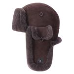 Harssidanzar Men Women Aviator Hats Genuine Sheepskin Shearling Leather Winter Warm Trapper Unisex Hats CU603CA, Brown, Size Medium