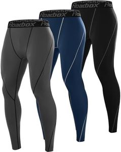 Roadbox 3 Pack Compression Pants Men, Performance Running Workout Sports Leggings, Gym Basketball Athletic Tights Base Layer