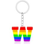 Nanafast Rainbow Initial Letter Keychain Stainless Steel LGBTQ Pride Keyring Gay Pride Initial Keychain Charm for Pride Month, W, W