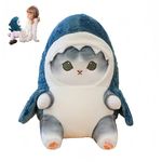 Cute Shark Cat Plush Doll - Soft Stuffed Animal Doll,Lovely Fat Shark Kitten Plushies,Perfect Pillow for Fans' Birthday Gifts (Grey Cute Shark Cat)