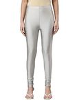 GO COLORS Womens Slim Fit Nylon Shimmer Churidar Leggings (Silver_2XL)