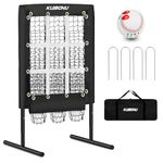 KuiBonu 9 Hole Pitching Net with Strike Zone, Pitching Target for Baseball & Softball Pitchers | 3 Level Height Adjustable | Sturdy Steel Base | Pitcher Training Ball and Carry Bag Included