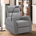 COLAMY Glider Recliner Nursery Chair, Swivel Nursery Rocking Chair for Living Room, Power Recliner Accent Chair with Charging Ports for Home, Grey
