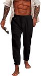 NANAMEEI Men's Casual Linen Trousers Loose Casual Drawstring Pants with Pockets Black M