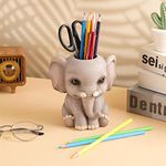 Elephant Pen Pencil Holder, Cute Fashion Desk Organizers Animal Ornament, Makeup Brush Holder Home Office Desk Supplies Organizer Accessory