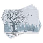 Ambesonne Winter Place Mats Set of 4, Winter Season Theme a Tree Without Leaves in The Snowy Forest and Flying Birds, Washable Fabric Placemats for Dining Room Kitchen Table Decor, Charcoal Grey