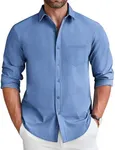 COOFANDY Mens Long Sleeve Button Down Shirt Casual Dress Shirt Untucked Stretch Denim Shirt Blue