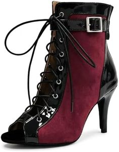 Women’s Ballroom Dance Boots Open Toe High Heel Ankle Shoes with Lace Up